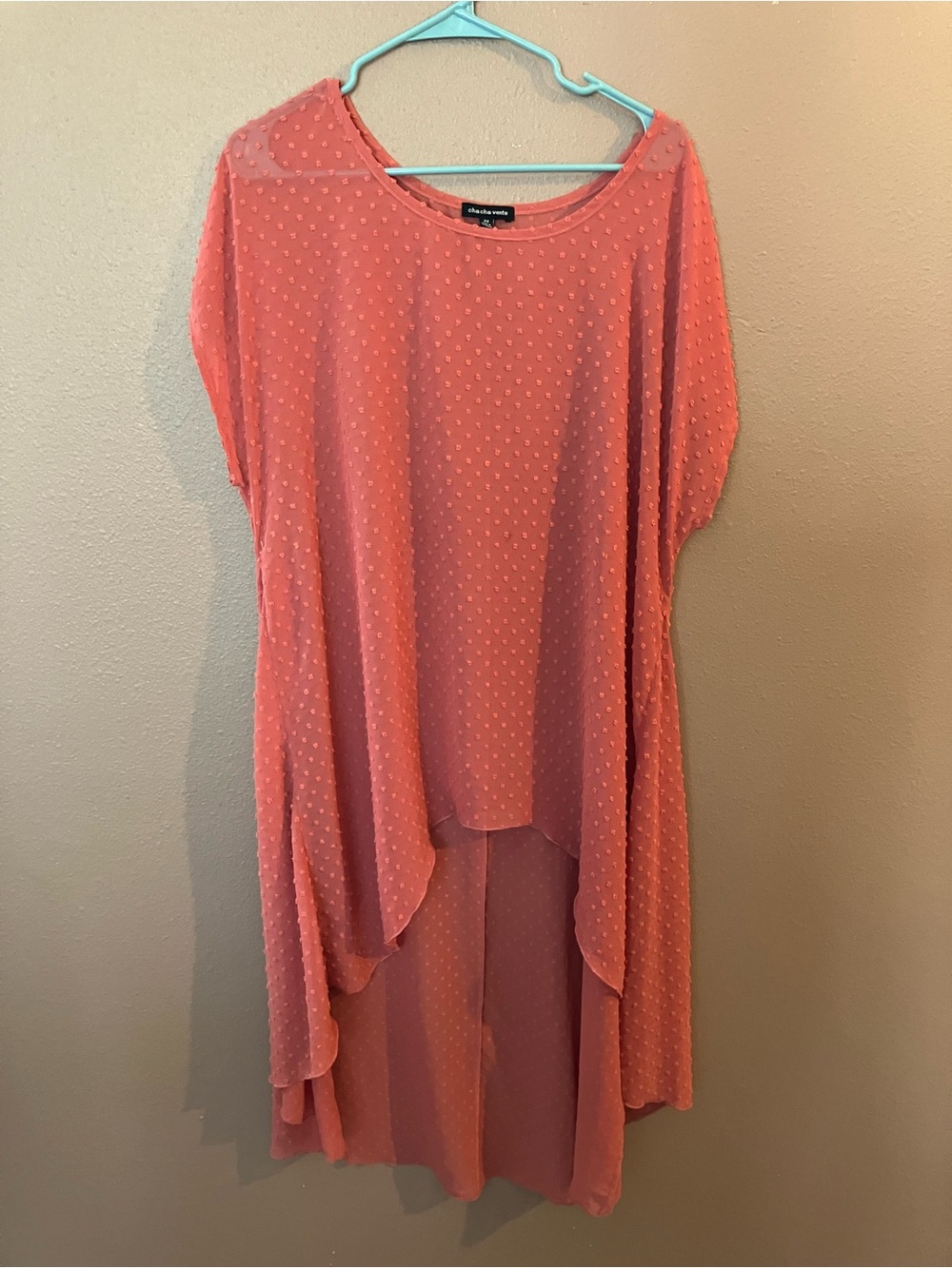 cha cha vente Coral High-Low Swiss Dot Dress